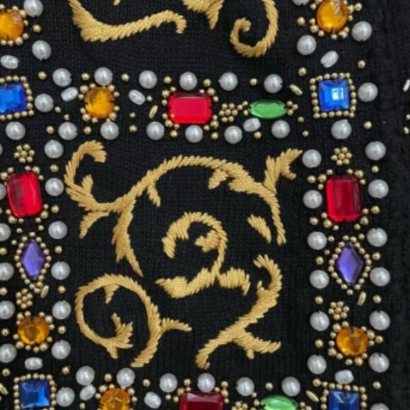 Michael Simon Vintage Embelished Cropped Sweater Cardigan Regal Black Size 2 - Picture 4 of 8